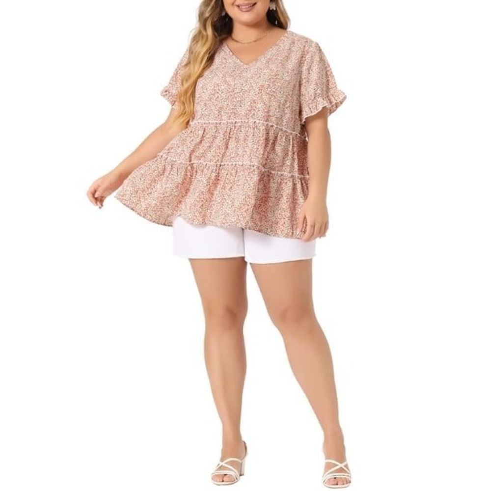 Agnes Orinda Floral Print Peplum Top‎ Plus Size 2X Ruffle Sleeve Tiered NWY